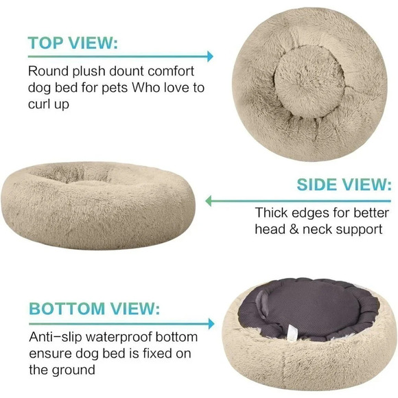 Anti Anxiety Plush Donut Dog Bed for Small Dogs Faux Fur  Cuddler Pet Bed - Picture 2 of 7